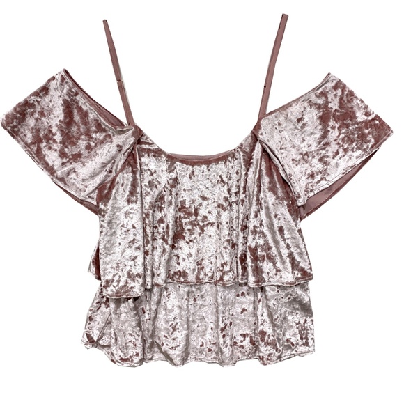 Show Me Your Mumu Velvet Ruffled Top Cold Shoulder - Picture 3 of 6